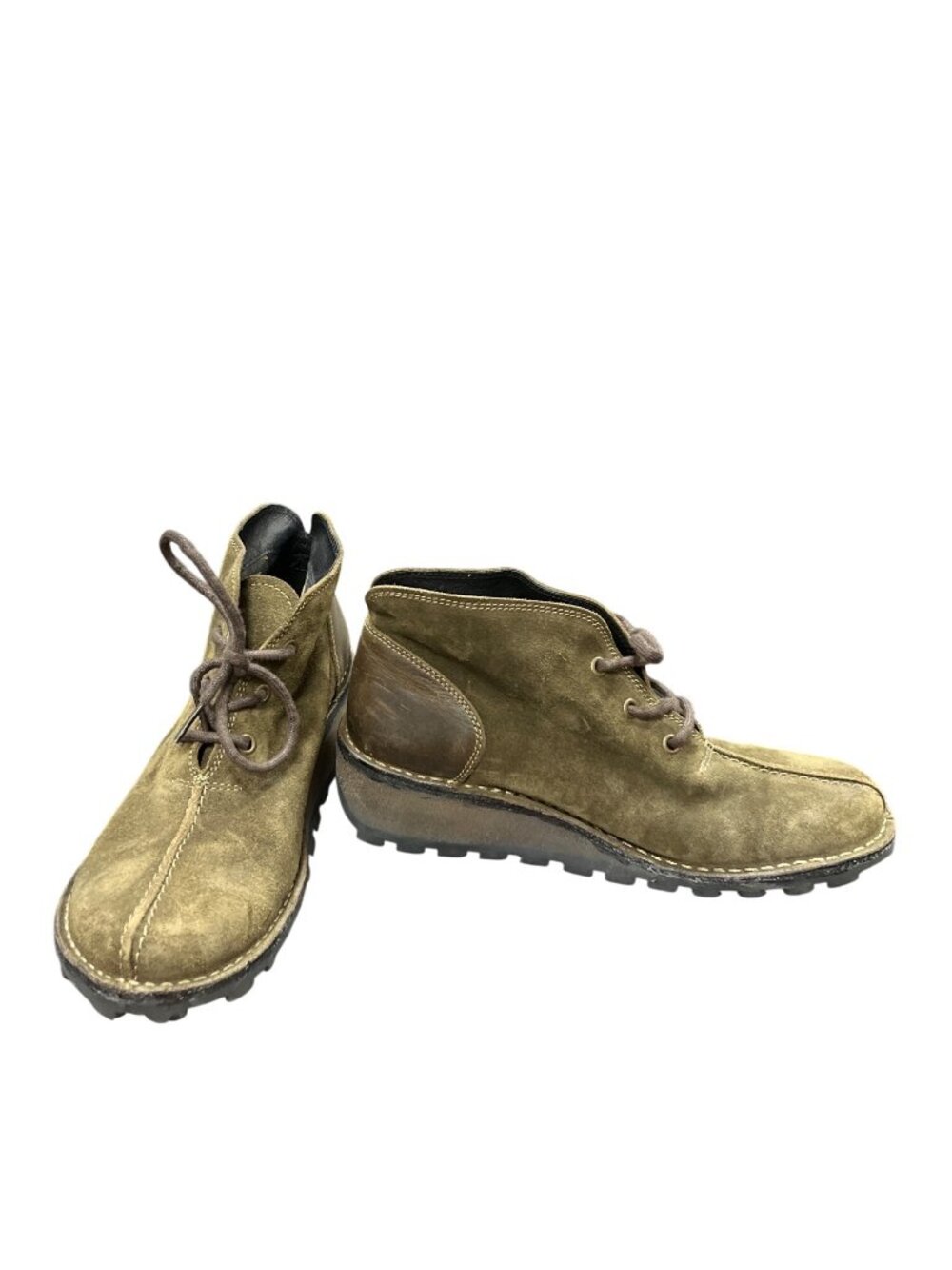 Fly London green brown leather suede ankle casual boots sz 41/10 SKU 10-796